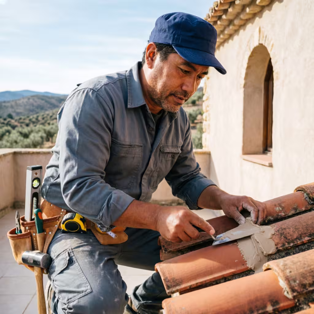 Reparación de una gotera en el techo de un chalet